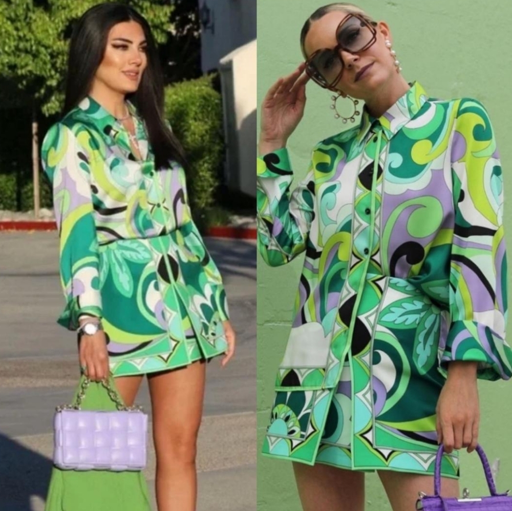 NWT ZARA SUMMER GREEN PRINTED BLOUSE SZ S Bloggers Favorite